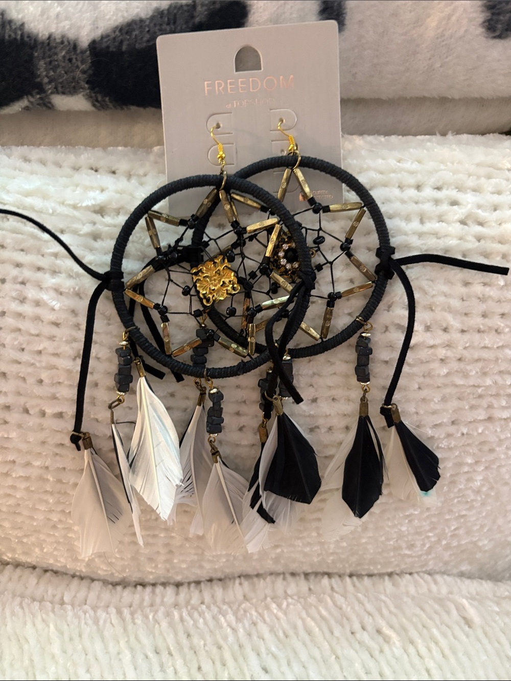 Topshop Black & White Dreamcatcher Feather Earrings